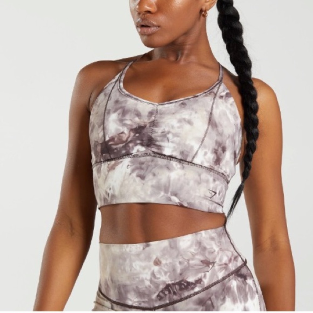 NWT Gymshark ELEVATE LONGLINE SPORTS BRA Cement Brown Spray Dye